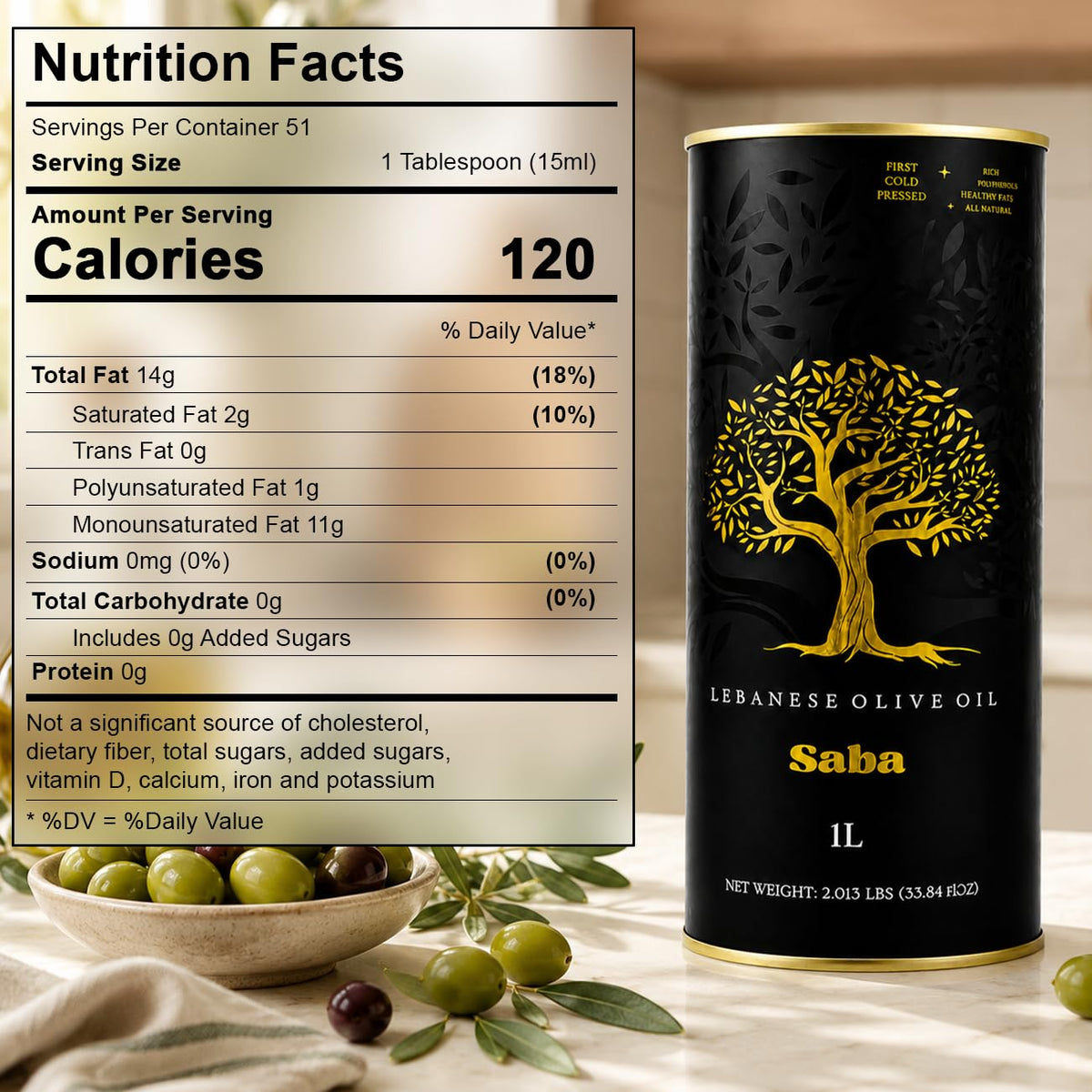 SABA Lebanese Extra Virgin Olive Oil – 1L First Cold Pressed