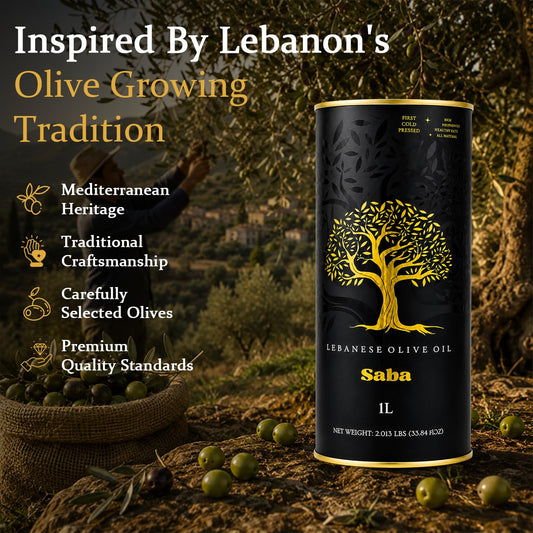 SABA Lebanese Extra Virgin Olive Oil 1L – First Cold Pressed Mediterranean EVOO