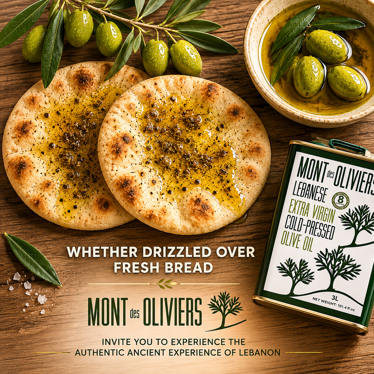 Mont des Oliviers Lebanese Extra Virgin Olive Oil – 3L Tin